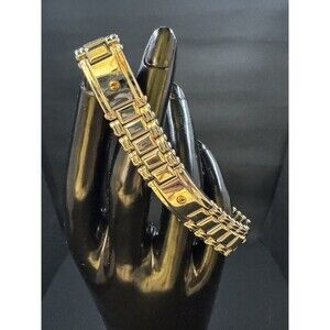 AURAFIN  18k Gold (button) And Stainless Steel Men’s Bracelet 8 1/4”